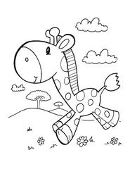 Foto auf Acrylglas Karikaturzeichnung Niedliche Safari Giraffe Malbuch Seite Vektor Illustration Art