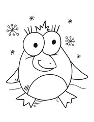 Cute Winter Penguin Coloring Book Page Vector Illustration Art
