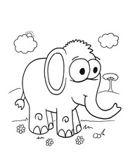 Cute Safari Elephant Coloring Book Page Vector Illustration Art