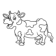 Happy Cow Cartoon Drawing Illustration Coloring Page
