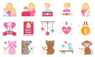 Mother day related flat vector icon set 2