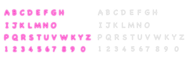 ピンク色のネオンとグレーのアルファベット文字	 　 ネオン光のON・OFF	