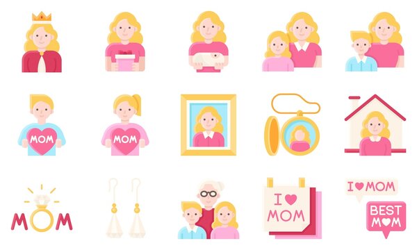 Mother day related flat vector icon set