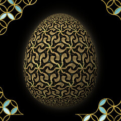 Happy Easter, Artfully designed and colorful 3D easter egg, 3D illustration on black background with frame