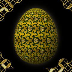 Happy Easter, Artfully designed and colorful 3D easter egg, 3D illustration on black background with frame