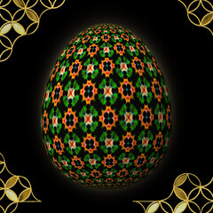 Happy Easter, Artfully designed and colorful 3D easter egg, 3D illustration on black background with frame