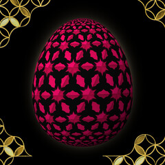 Happy Easter, Artfully designed and colorful 3D easter egg, 3D illustration on black background with frame