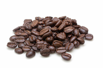 Group of coffee beans isolated on a white background