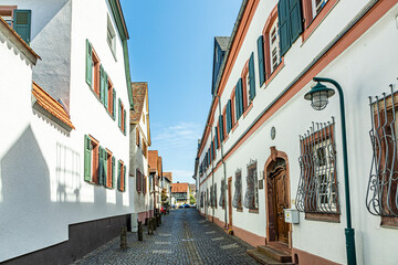 old narrow street in Hochheim, Hesse,  at the rheingau wine route