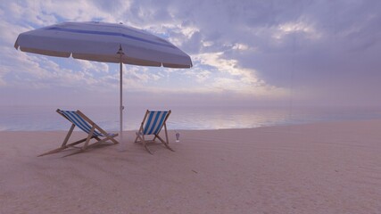 beach chairs and umbrella on the beach