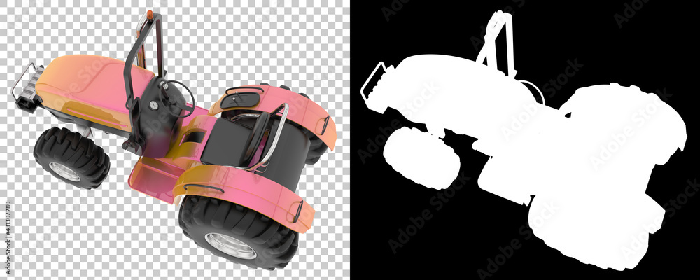 Poster small tractor isolated on background with mask. 3d rendering - illustration