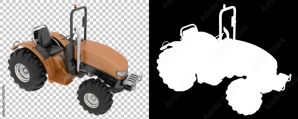 Poster small tractor isolated on background with mask. 3d rendering - illustration