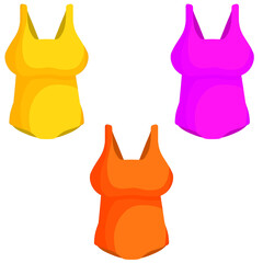 Red bathing suit. Modern fashionable One-piece swimsuit for swimming and sports. Set of color Women beachwear. Flat cartoon illustration