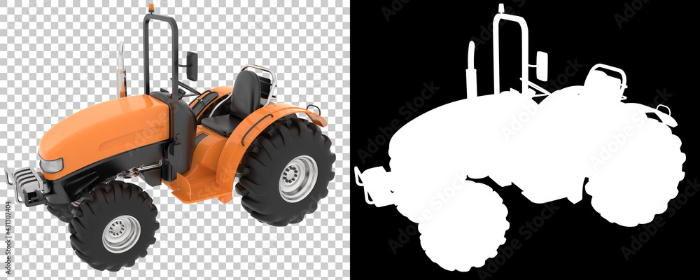 Poster small tractor isolated on background with mask. 3d rendering - illustration