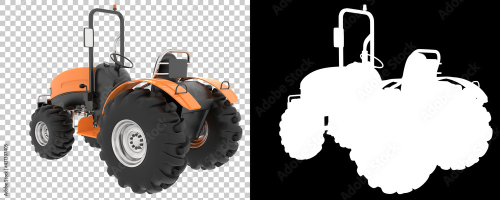 Poster small tractor isolated on background with mask. 3d rendering - illustration