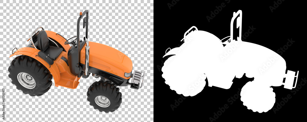 Poster small tractor isolated on background with mask. 3d rendering - illustration