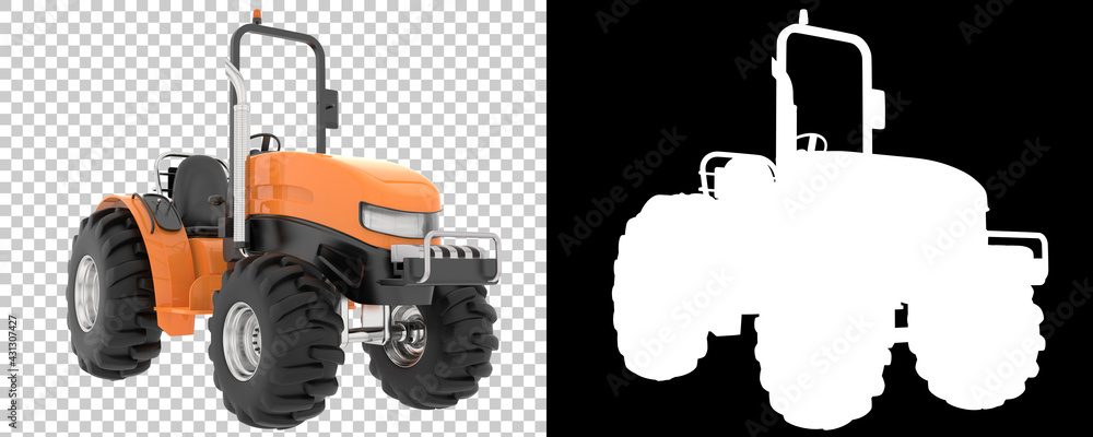 Poster small tractor isolated on background with mask. 3d rendering - illustration