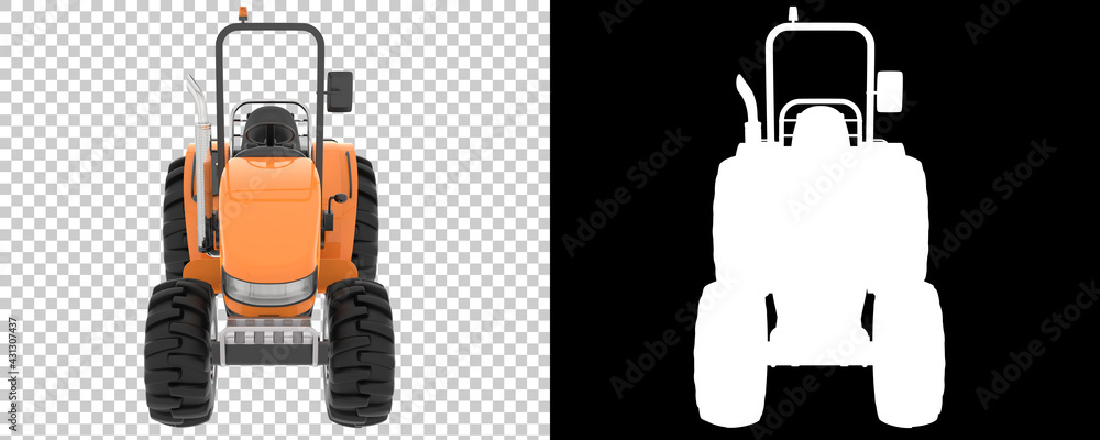 Poster small tractor isolated on background with mask. 3d rendering - illustration