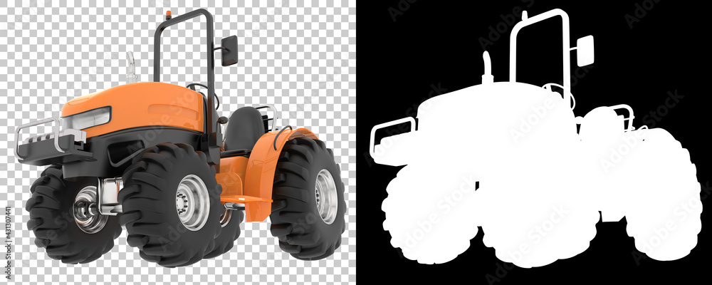 Poster small tractor isolated on background with mask. 3d rendering - illustration