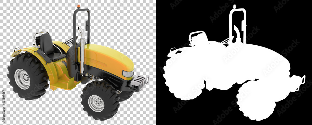 Poster small tractor isolated on background with mask. 3d rendering - illustration