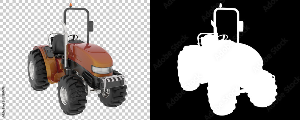 Poster small tractor isolated on background with mask. 3d rendering - illustration