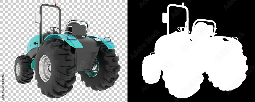 Poster small tractor isolated on background with mask. 3d rendering - illustration