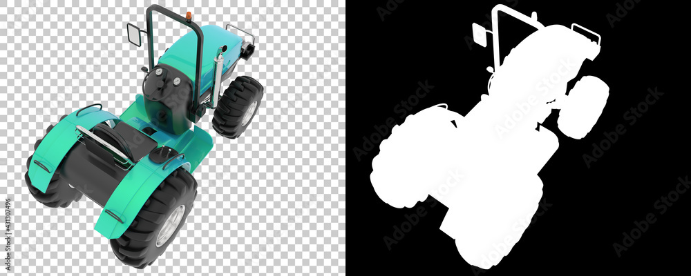 Poster small tractor isolated on background with mask. 3d rendering - illustration