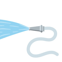Hose. Jet of water. Fire fighting and watering of the lawn. Grey tube. Flat cartoon illustration isolated on white