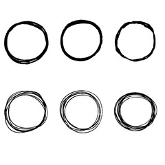 Drawn circle. Black line. Set of objects for formatting notes. Chaotic form. Abstract geometric shape with uneven edges