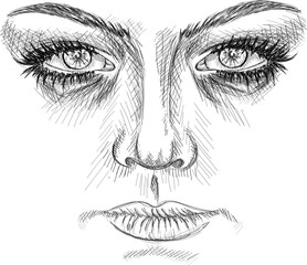 Hand drawn sketch art - Face sketch art - vector