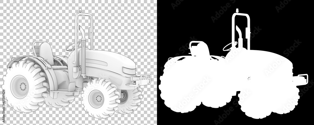 Poster small tractor isolated on background with mask. 3d rendering - illustration