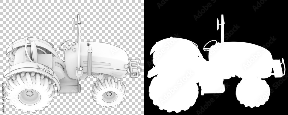 Poster small tractor isolated on background with mask. 3d rendering - illustration