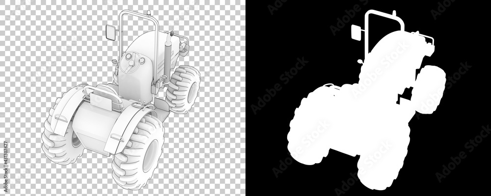 Poster small tractor isolated on background with mask. 3d rendering - illustration