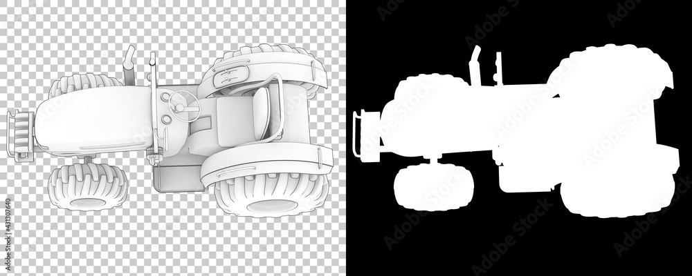 Poster small tractor isolated on background with mask. 3d rendering - illustration