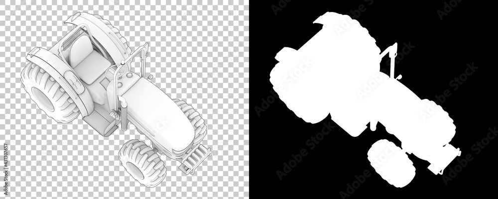 Poster small tractor isolated on background with mask. 3d rendering - illustration