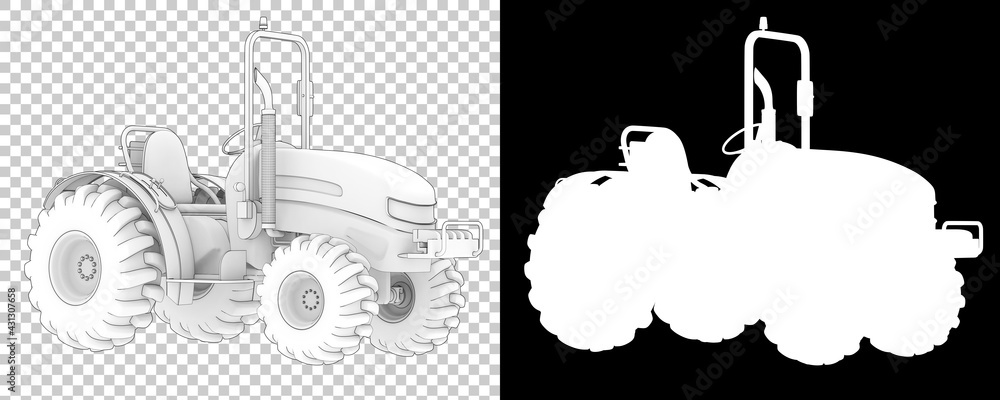 Poster small tractor isolated on background with mask. 3d rendering - illustration