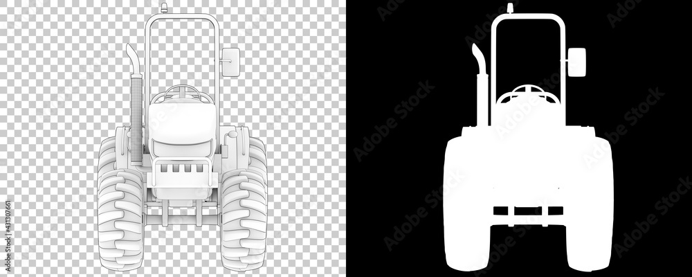 Poster small tractor isolated on background with mask. 3d rendering - illustration