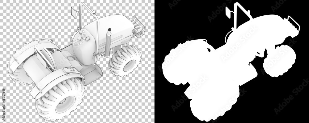 Poster small tractor isolated on background with mask. 3d rendering - illustration
