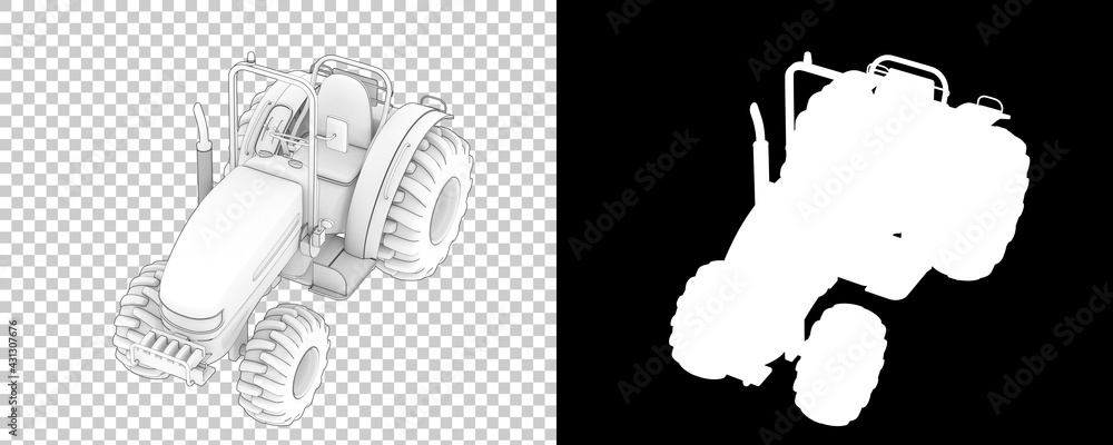 Poster small tractor isolated on background with mask. 3d rendering - illustration
