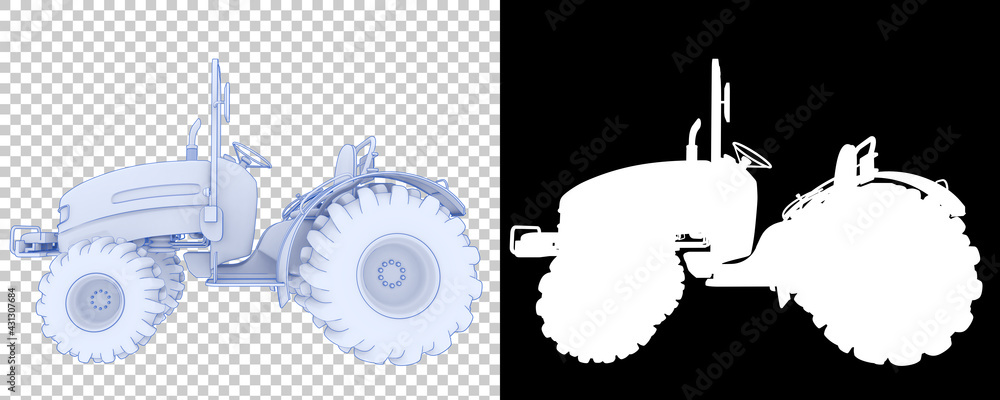 Poster small tractor isolated on background with mask. 3d rendering - illustration