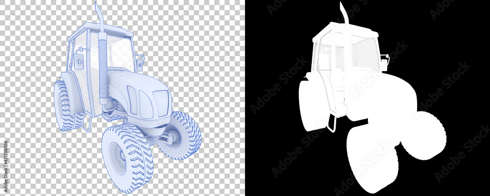 Poster medium farming tractor isolated on background with mask. 3d rendering - illustration