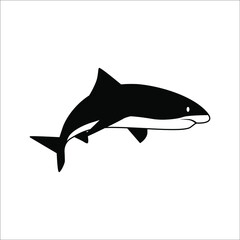 Vector illustration of a black silhouette shark. Icon fish shark side view profile on white background. color editable eps 10