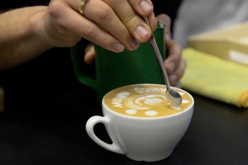 latte art cafe baristas dibujos concurso - obrazy, fototapety, plakaty
