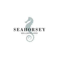 Seahorse logo silhouette design - underwater animal sea marine fish wild life vector illustration nautical swimming horse fish adorable diving dive tiny dragon © Template Dealer