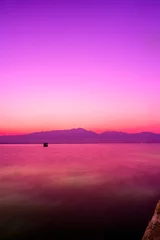 Door stickers purple Kwan Phayao Lake with Motion Blurred Water at Evening