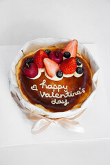 Basque burnt cheesecake with fresh strawberry for Valentine's day gift