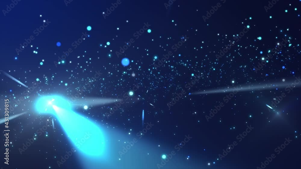 Poster abstract particle flows and rotated digital cyberspace technology background. 3d rendering animation
