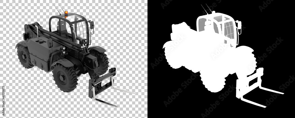 Poster Telehandler isolated on background with mask. 3d rendering - illustration