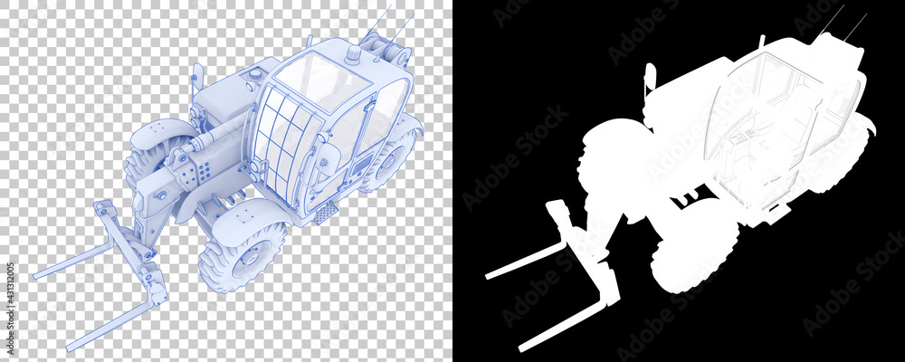 Poster telehandler isolated on background with mask. 3d rendering - illustration