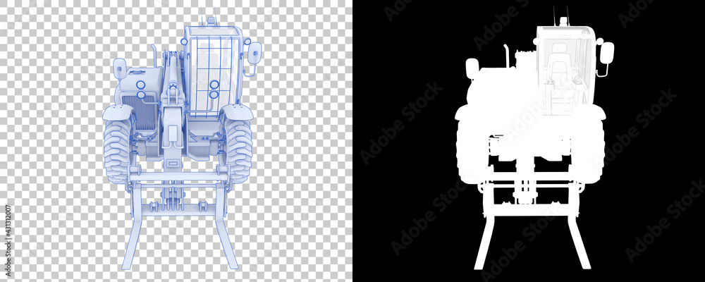Poster telehandler isolated on background with mask. 3d rendering - illustration